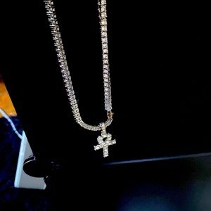 Silver diamond thick long necklace